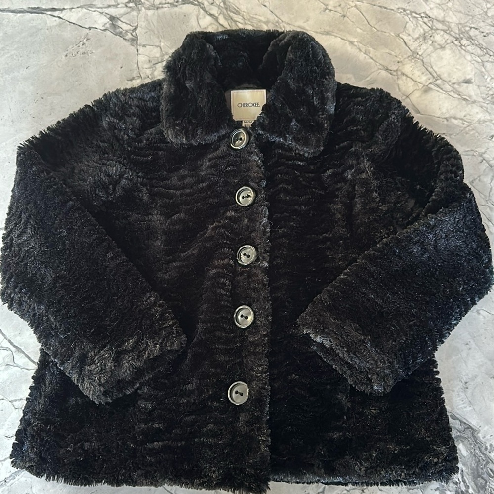 CHEROKEE BLACK FAUX FUR COAT